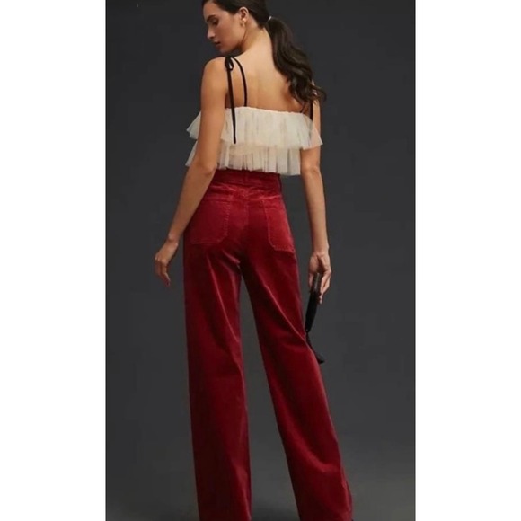 Anthropologie Maeve Colette Velvet Corduroy Wide Leg Pants 31 Red Full Length - Picture 7 of 16